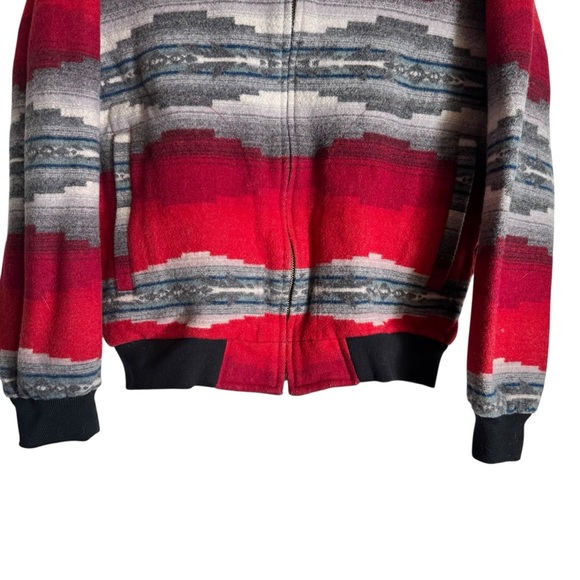 Pendleton Alamosa Wool Bomber Jacket Vintage Aztec Print Red Full Zip Mens Small - Picture 3 of 7
